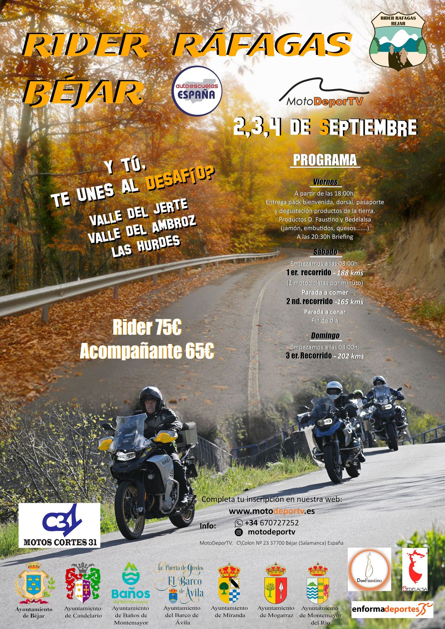 ¿Te gustan las motos y las carreteras de montaña? Vente a La Rider RÁFAGAS BÉJAR 2, 3 y 4 de Septiembre de 2022